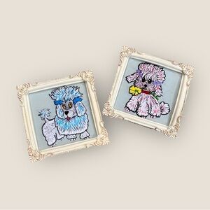 Retro Vintage Poodle hand Embroidery wall Art Set
